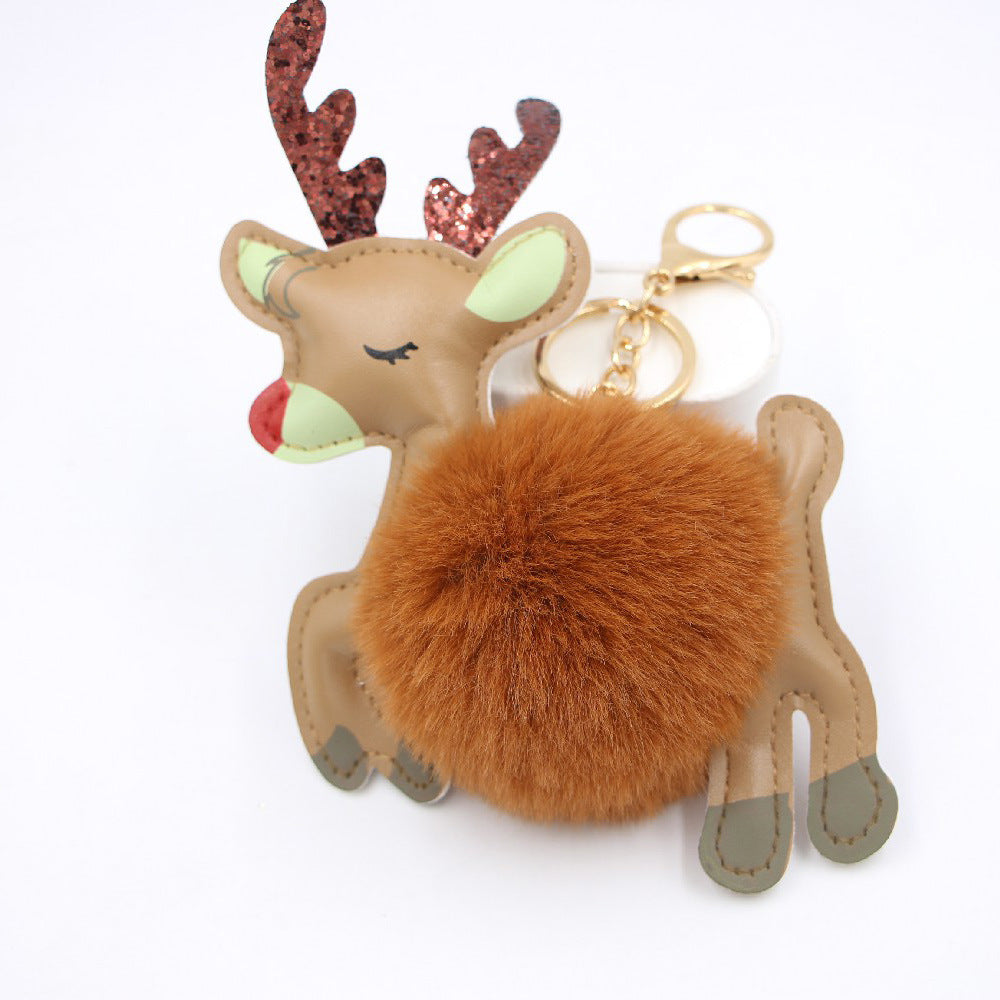 Wholesale Christmas Deer Plush Ball Keychain